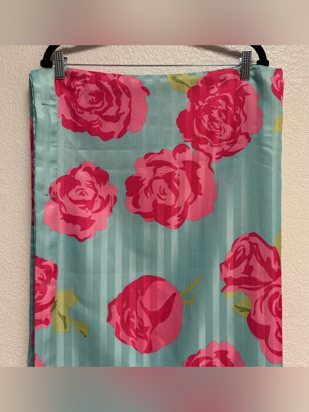 Floral Pink Rose Print Scarf on Aqua shower curtain